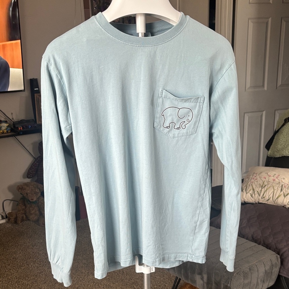 Ivory Ella Light Blue Long Sleeve Shirt with Elephant Pocket SZ S